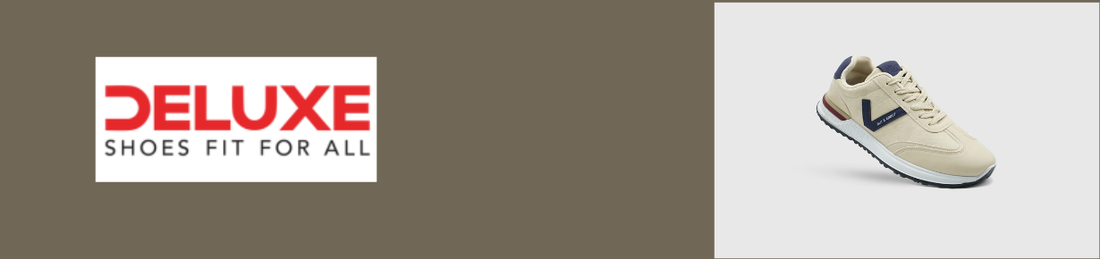 Men's beige casual lace-up sneakers by Deluxe with cushioned sole, breathable upper, lightweight comfort, and durable rubber outsole for everyday wear