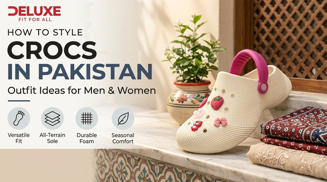 Women's black crocs with pink strap and decorative charms by Deluxe