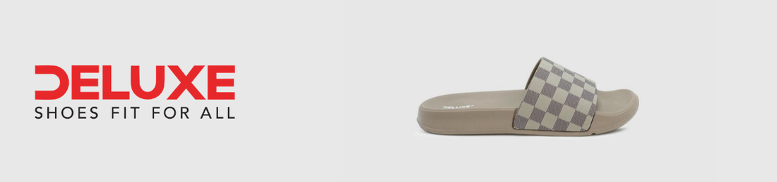 Men's beige checkered slide slippers for casual comfort in Pakistan